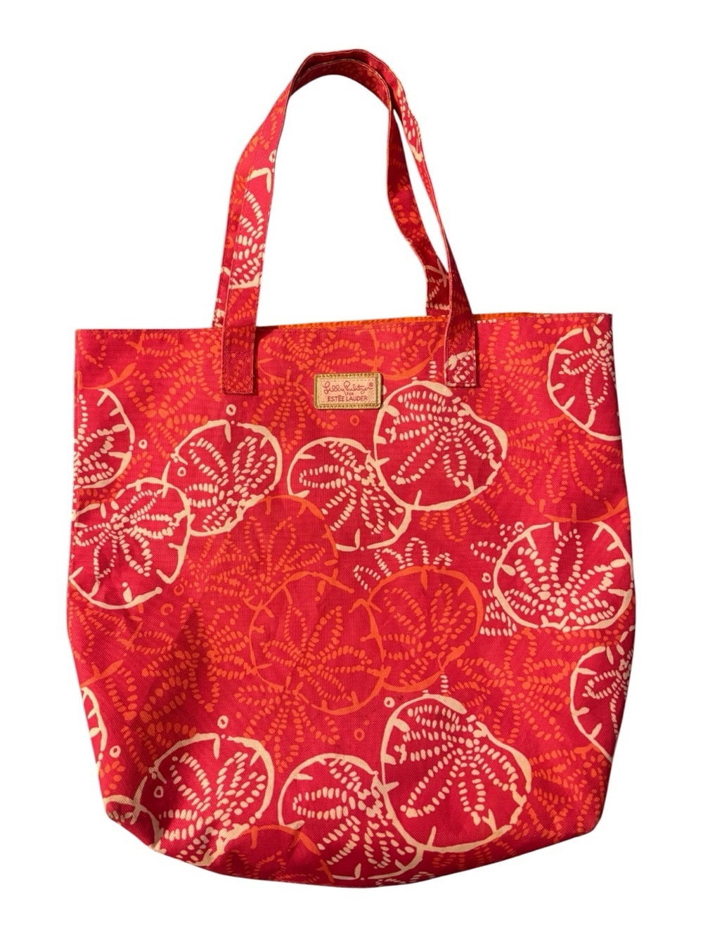 Lilly Pulitzer Tote Bag Estee Lauder Large Orange White Pink Sea Shell Floral